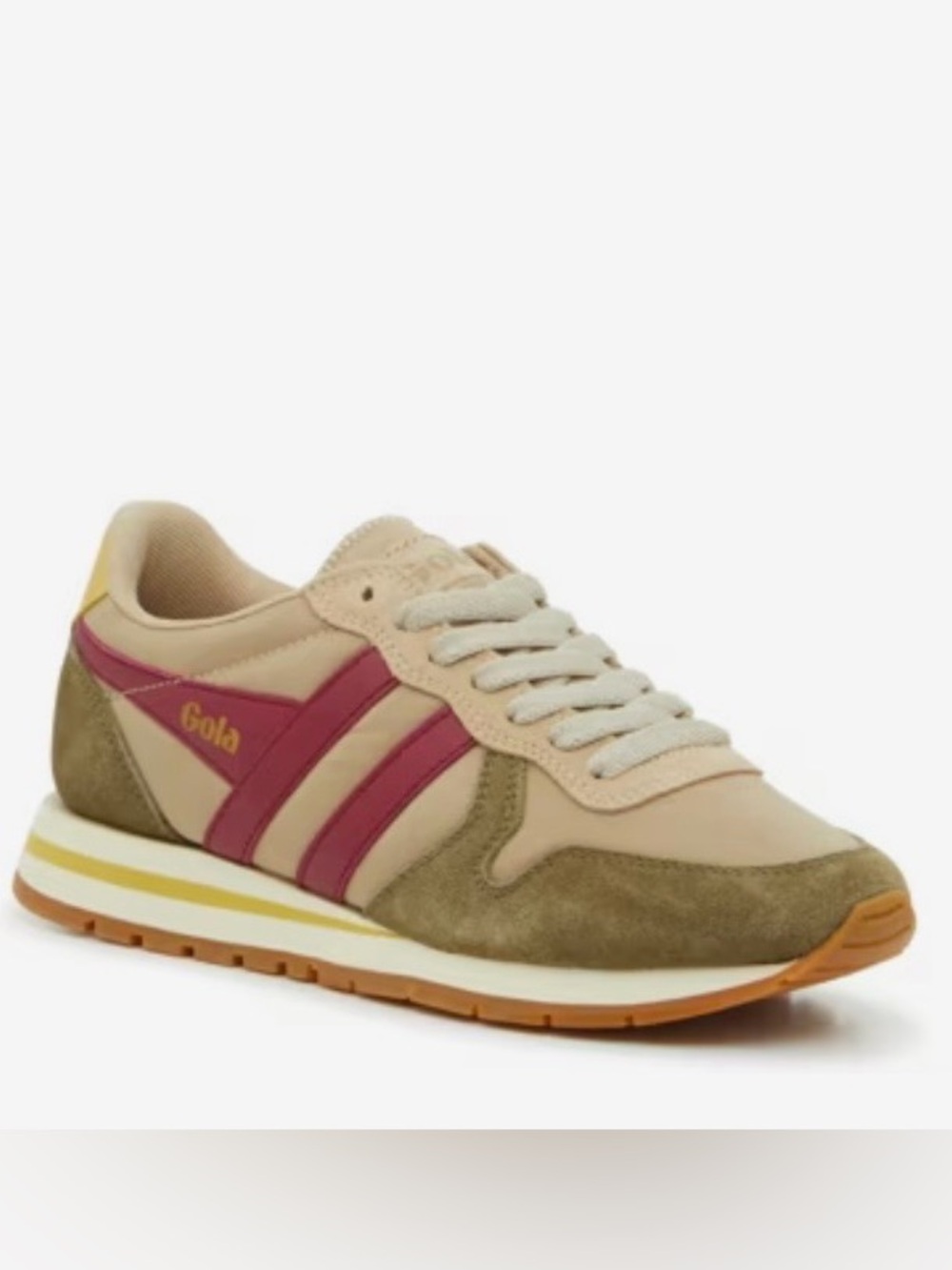 Gola Women’s Retro Runner Sneakers in Olive, Beige, Plum, and Yellow